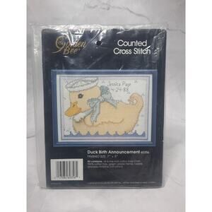 Vintage Golden Bee Counted Cross Stitch Kit w Frame Duck Birth Announcement 7x5